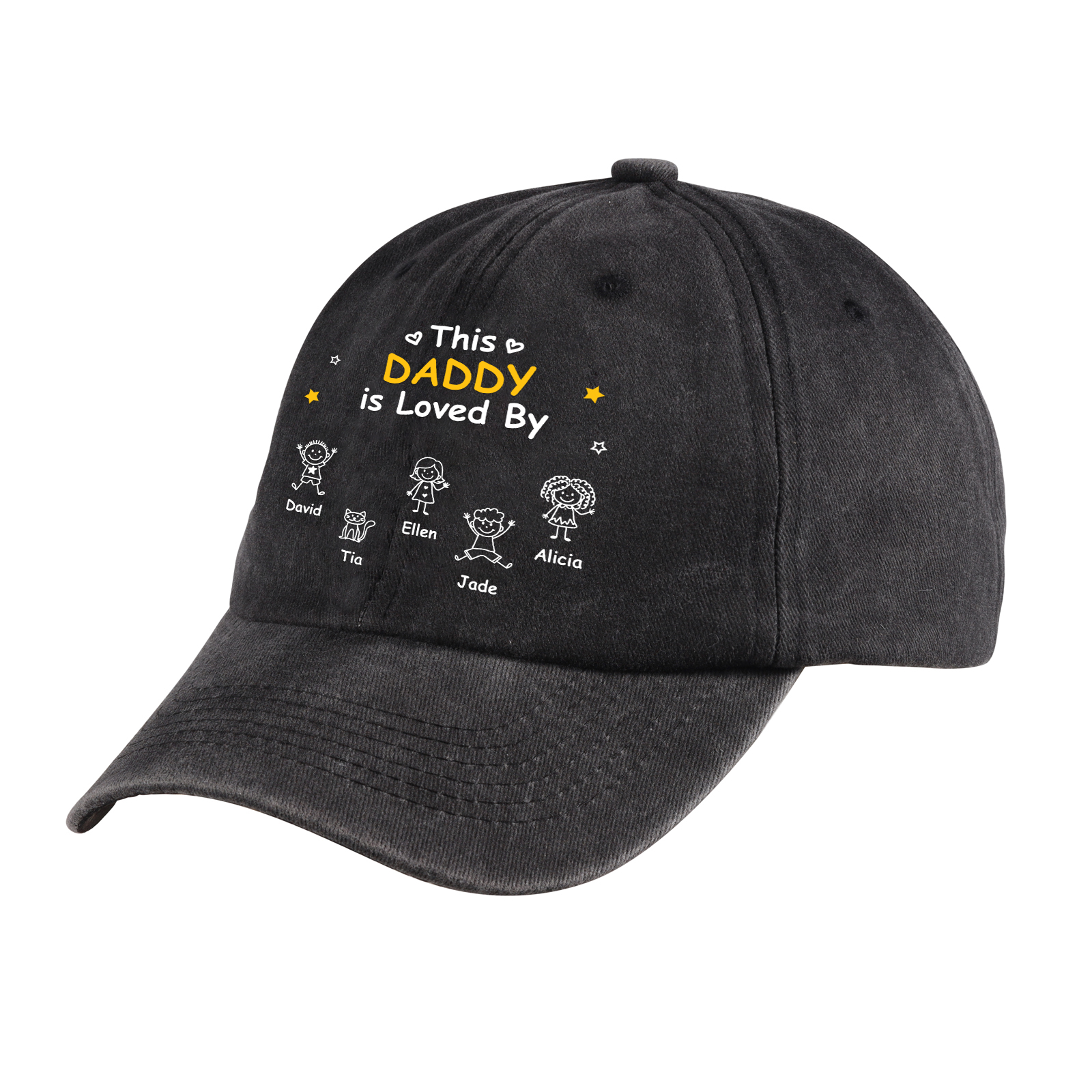 Personalized Cotton Baseball Cap Customized with 1–10 Names and a Child’s Drawing