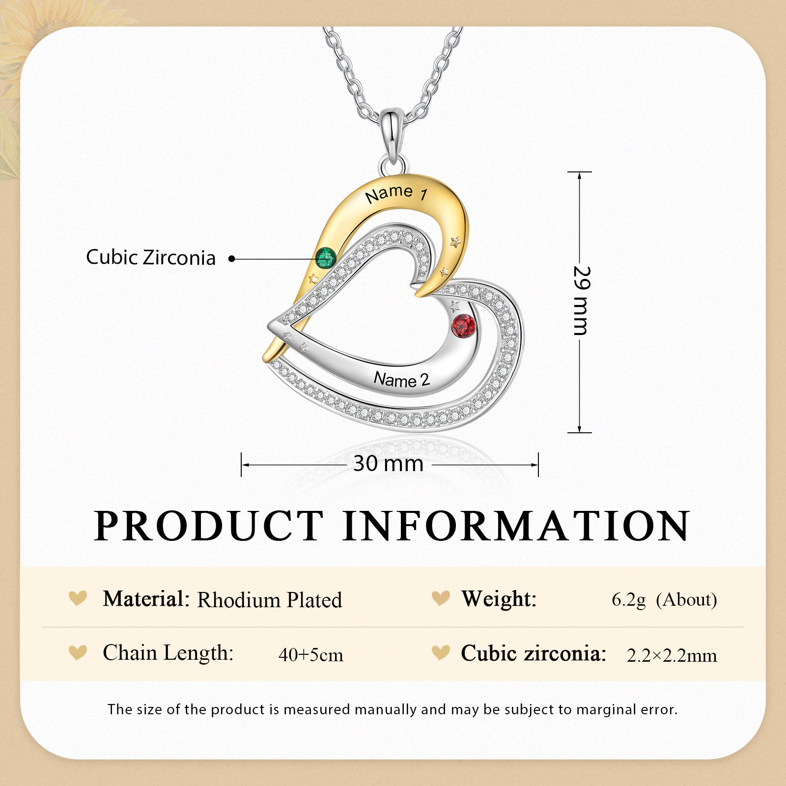 2 Names - Personalized Love Necklace with Customized Name and Birthstone, A Special Gift for Her