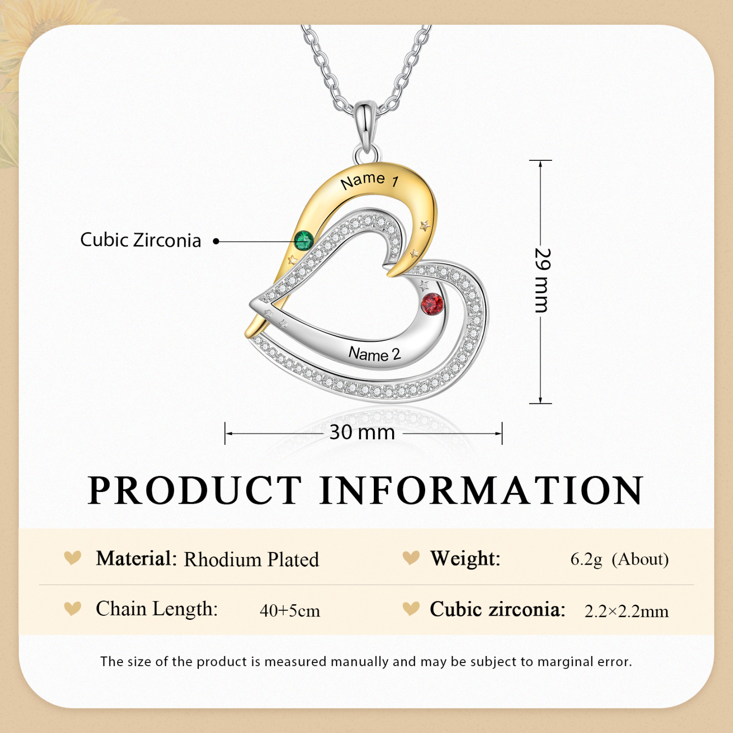 2 Names - Personalized Love Necklace with Customized Name and Birthstone, A Special Gift for Her