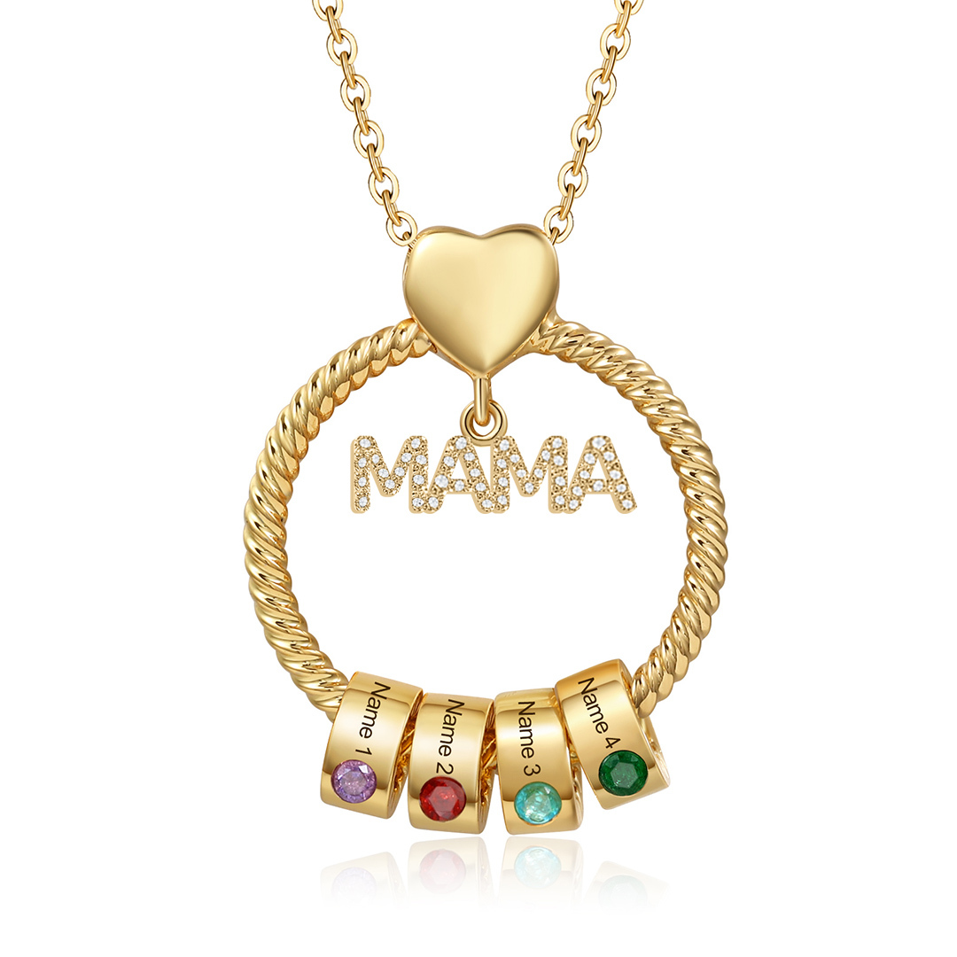 4 Names-Personalized Mom Necklace Set With  Premium Custom Necklace With 4 Birthstones Engraved Names Gift For Mom