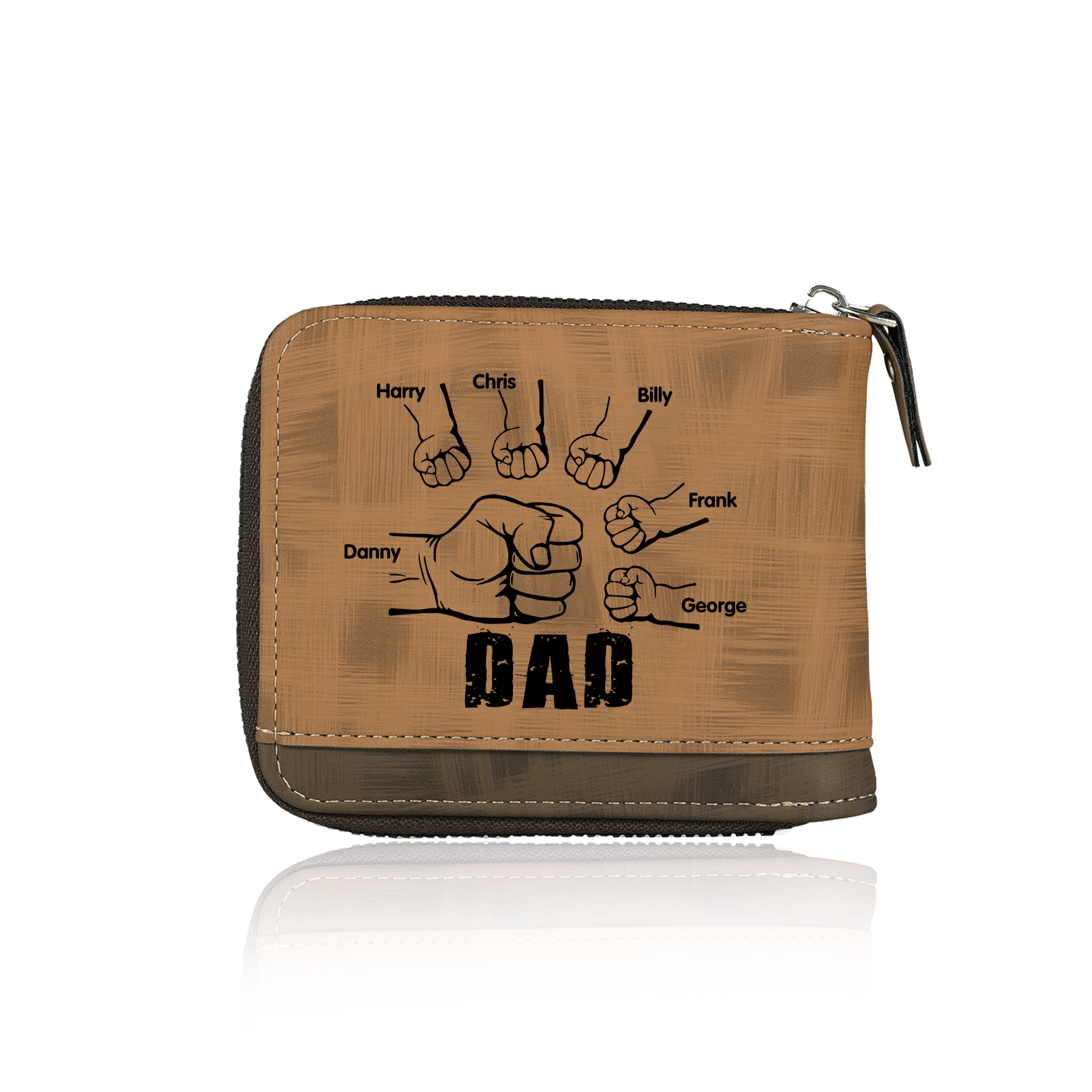 6 Names - Personalized Photo Custom Leather Men's Zipper Wallet as a Father's Day Gift for Dad