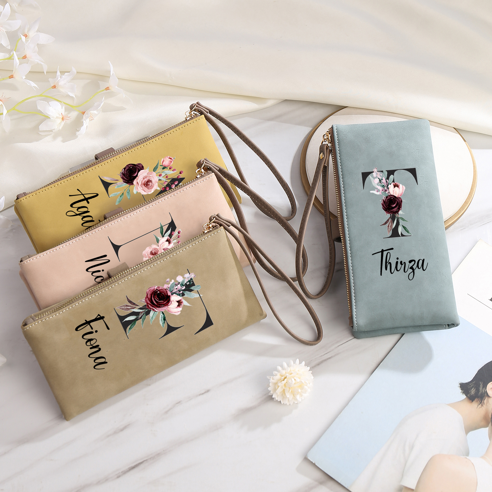 Personalized Exquisite Women'S Wallet Customized Letter And Name Zipper Wallet For Grandma