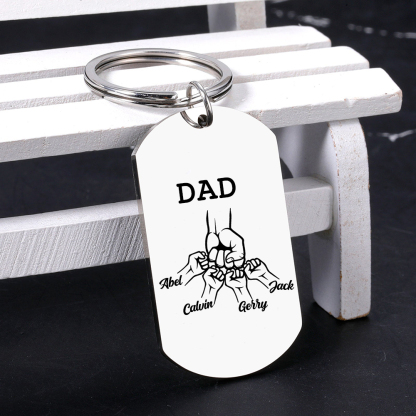 4 Names - Personalized Fist Pendant Keychain Gift Set - Customized Photo Special Gift for Dad
