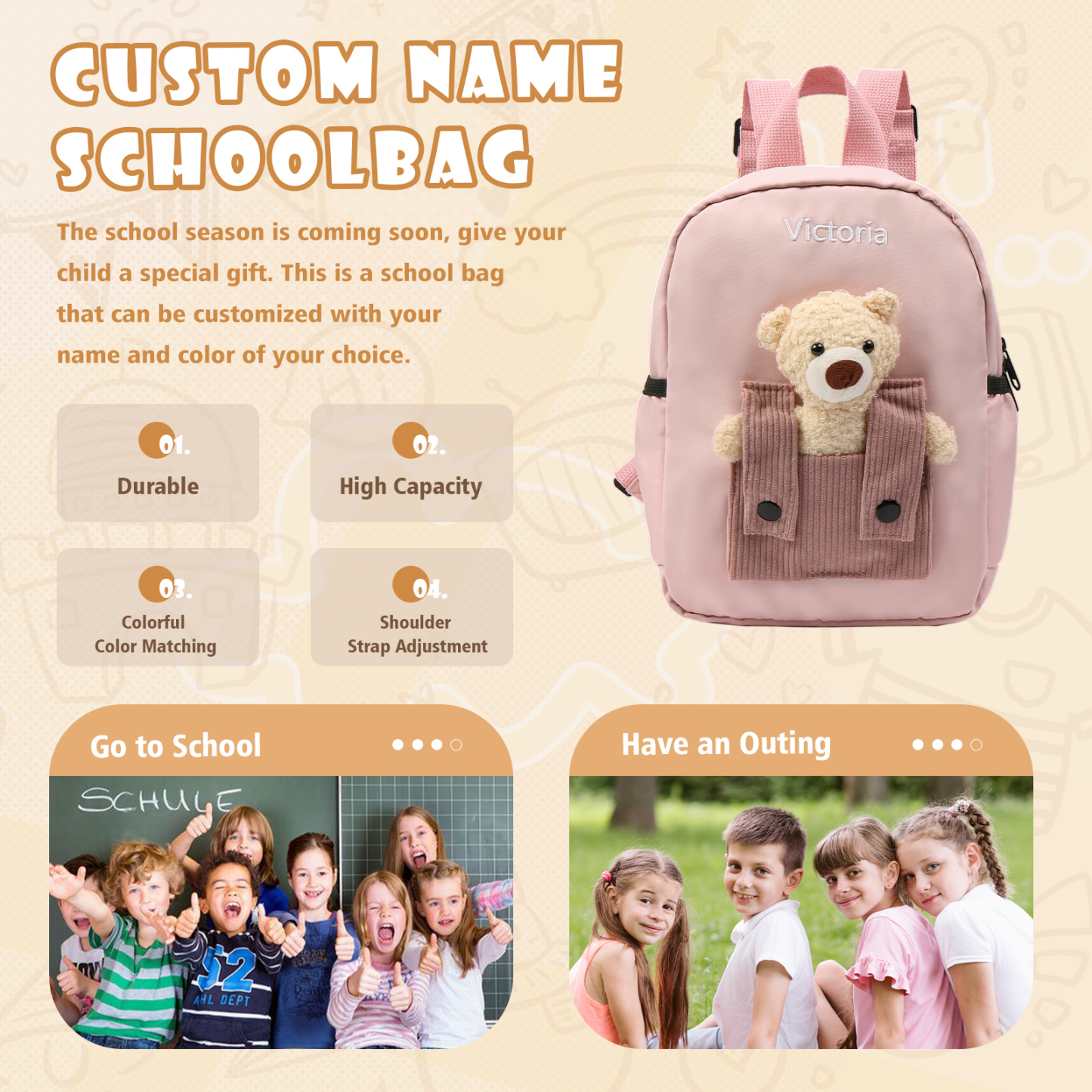 Personalized Custom 1 Letter and 3 Names Gift Set Custom Backpack and Pencil Case and Ruler Gift Set Back to School Gift for Daughter