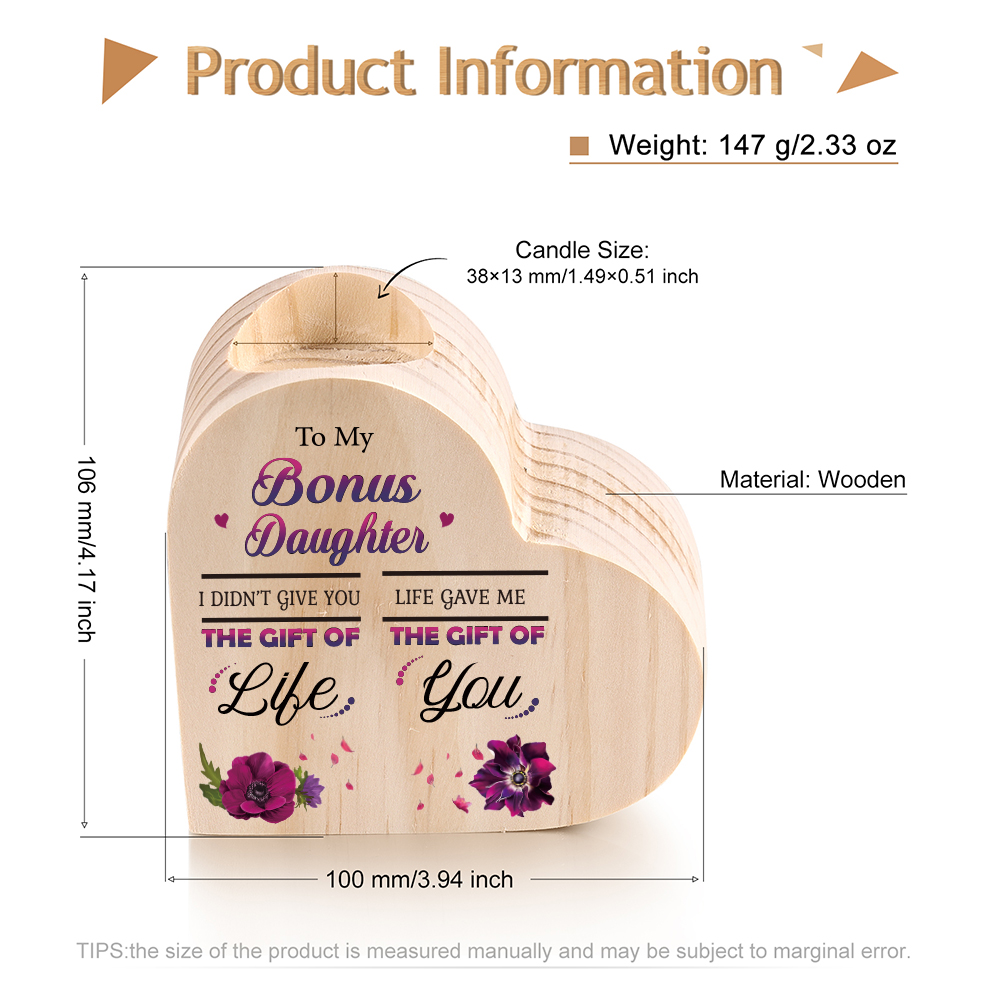 To My Bonus Daughter Christmas Gift Set with Violet Flower Heart Candle Holder Mug "Life Gave Me The Gift of You" Candlestick | Jessemade