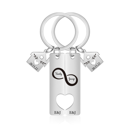 Personalized Letter Infinite Puzzle Couple Keychain Engrave Date Matching Couple Gifts, Special Gift For Him/Her