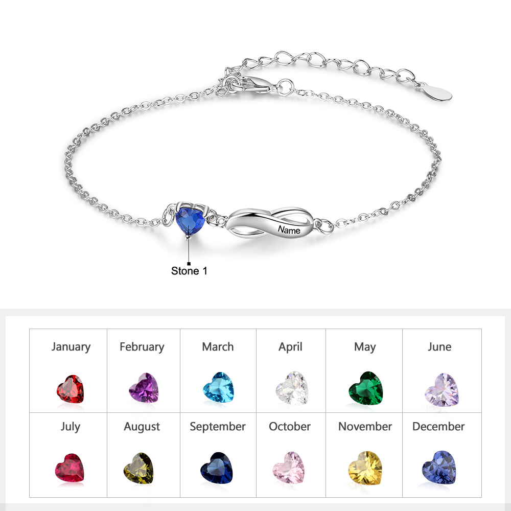 Personalized Infinity Bracelet With 1 Birthstone Engraved Names Bracelet Gift For Women