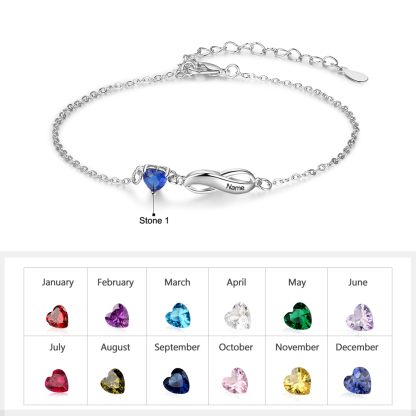 Personalized Infinity Bracelet With 1 Birthstone Engraved Names Bracelet Gift For Women