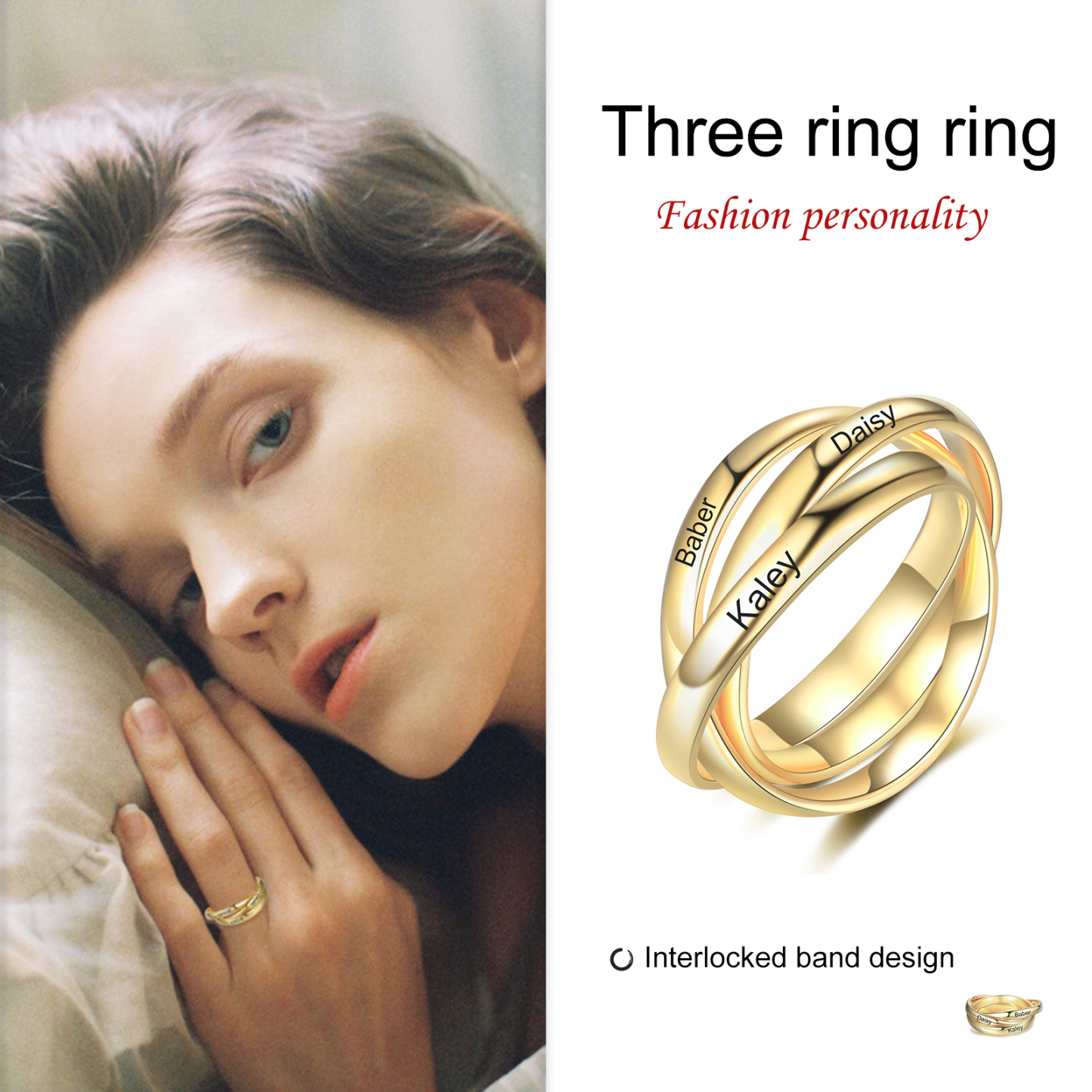 Personalized 3 Names Women's Ring