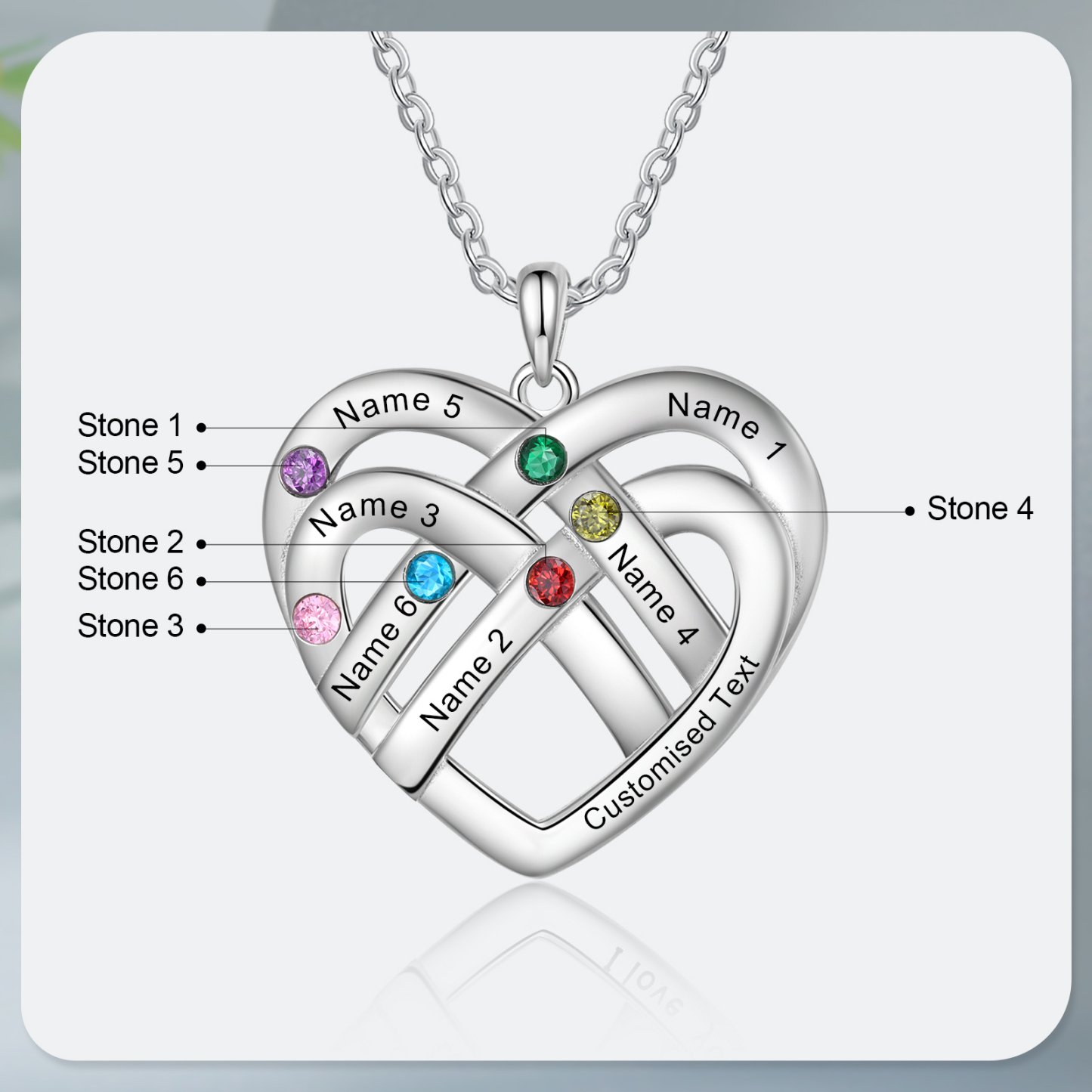 6 Names - Personalized Double Layer Heart Necklace with Custom Name and Birthstone, As a Mother's Day Gift for Mom