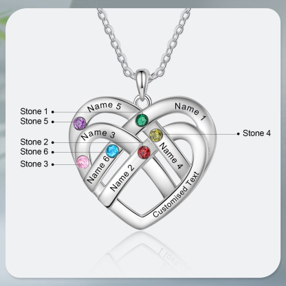 6 Names - Personalized Double Layer Heart Necklace with Custom Name and Birthstone, As a Mother's Day Gift for Mom