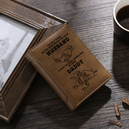 Personalized Brown Leather Dad Wallet – Fist Bump