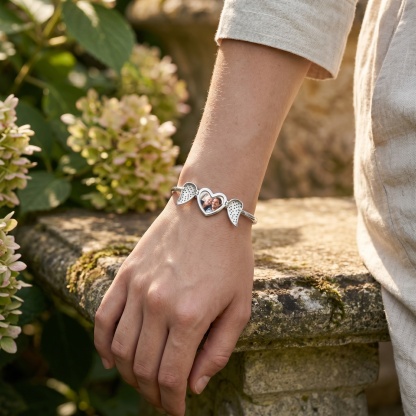 Personalized Angel Wing Heart Photo Cuff Bracelet
