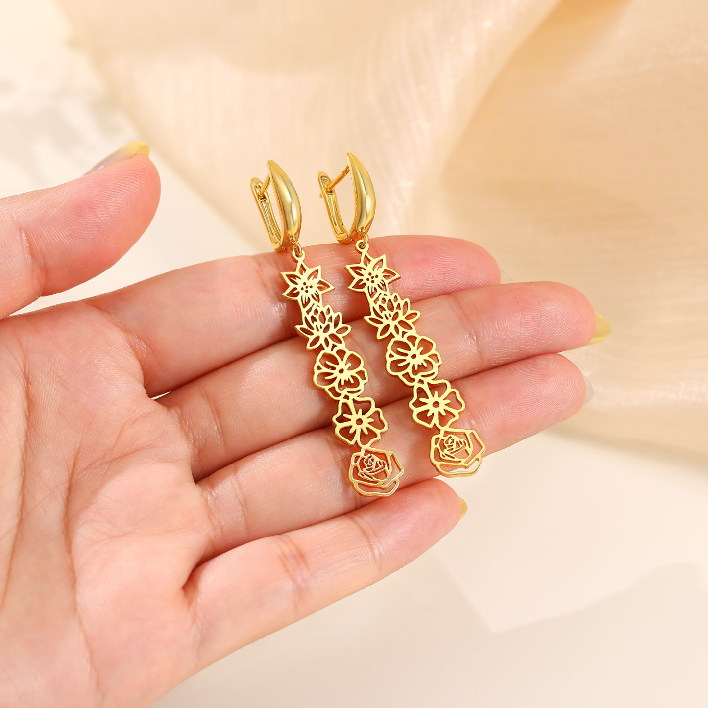 Personalized Birth Flower Earring Floral Dangle Earrings