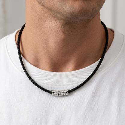 Personalized Braided Leather Necklace for Men Customized with 1–6 Names Beads