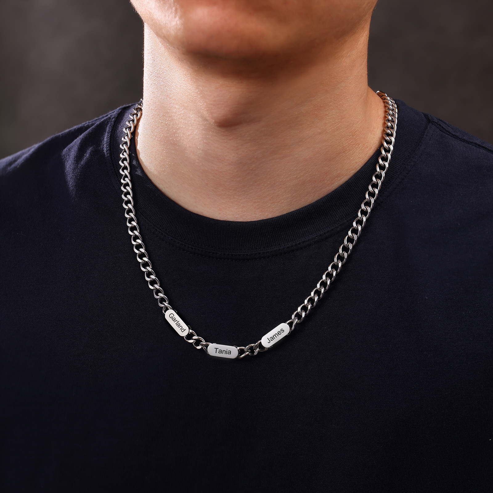 Personalized Men’s Stainless Steel Necklace Custom With 1-6 Engraved Names Gift For Dad Husband