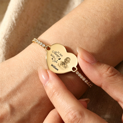 Personalized Memorial Photo Heart Slider Bracelet for Women Tennis Chain Bracelet