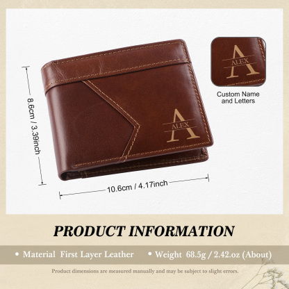 Personalized Leather Gift Set Bifold Wallet and Keychain Father's day Gift