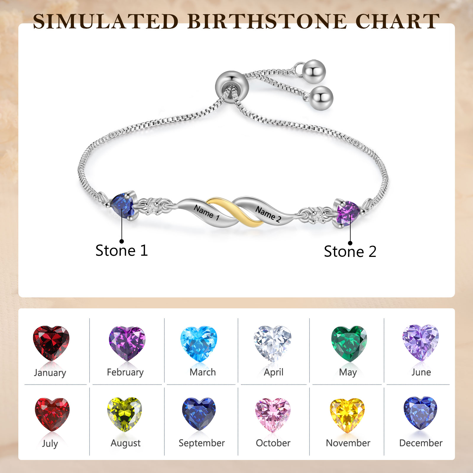 Adjustable Infinity Birthstone Bracelet