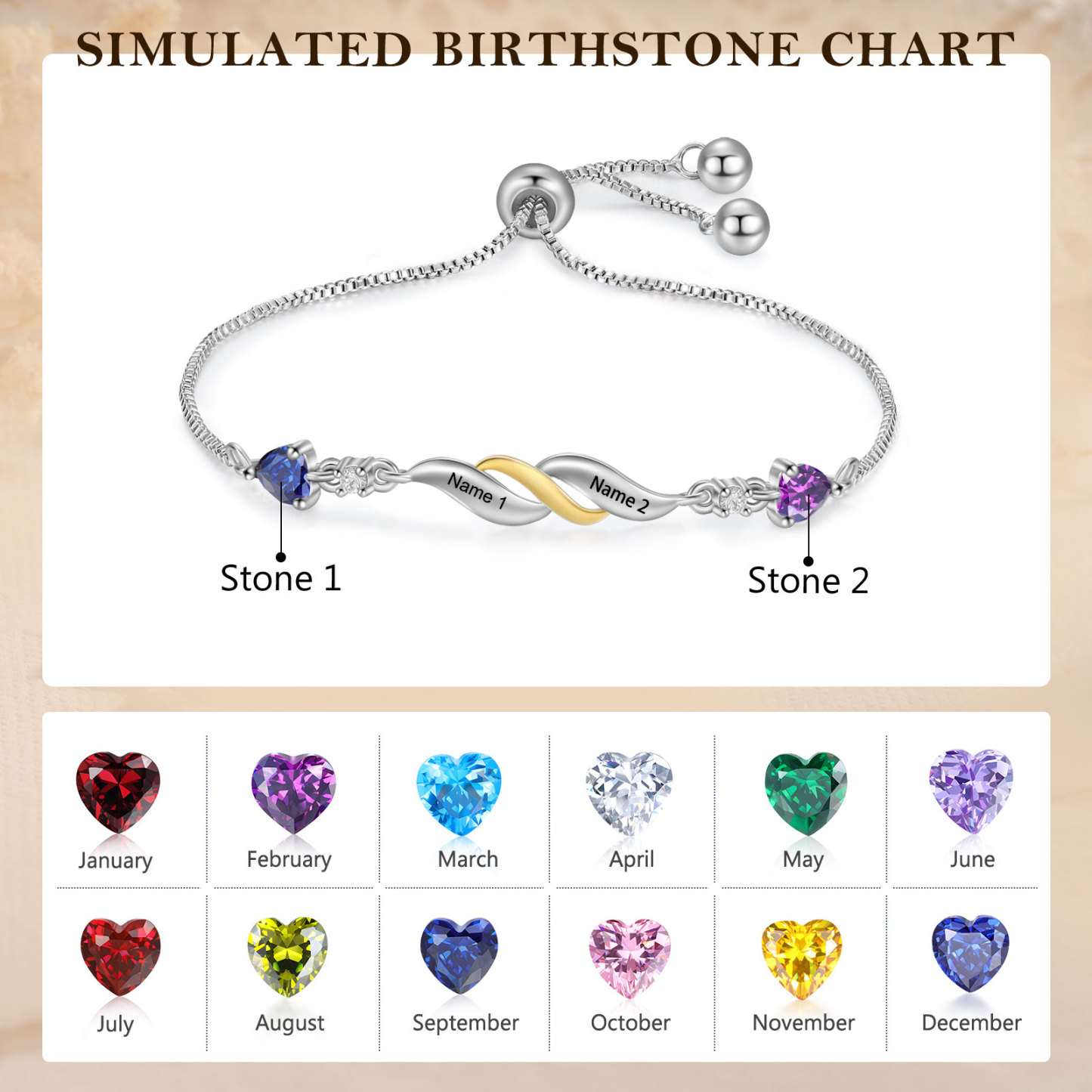 Adjustable Infinity Birthstone Bracelet