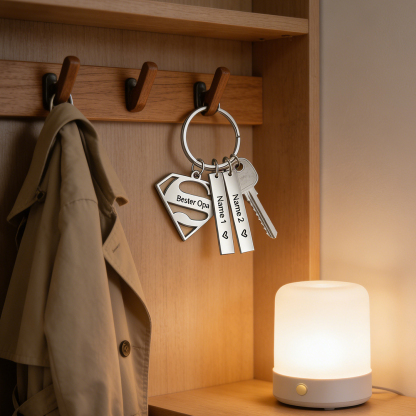 Custom Superman Sign Keychain Engrave 2 Names For Father