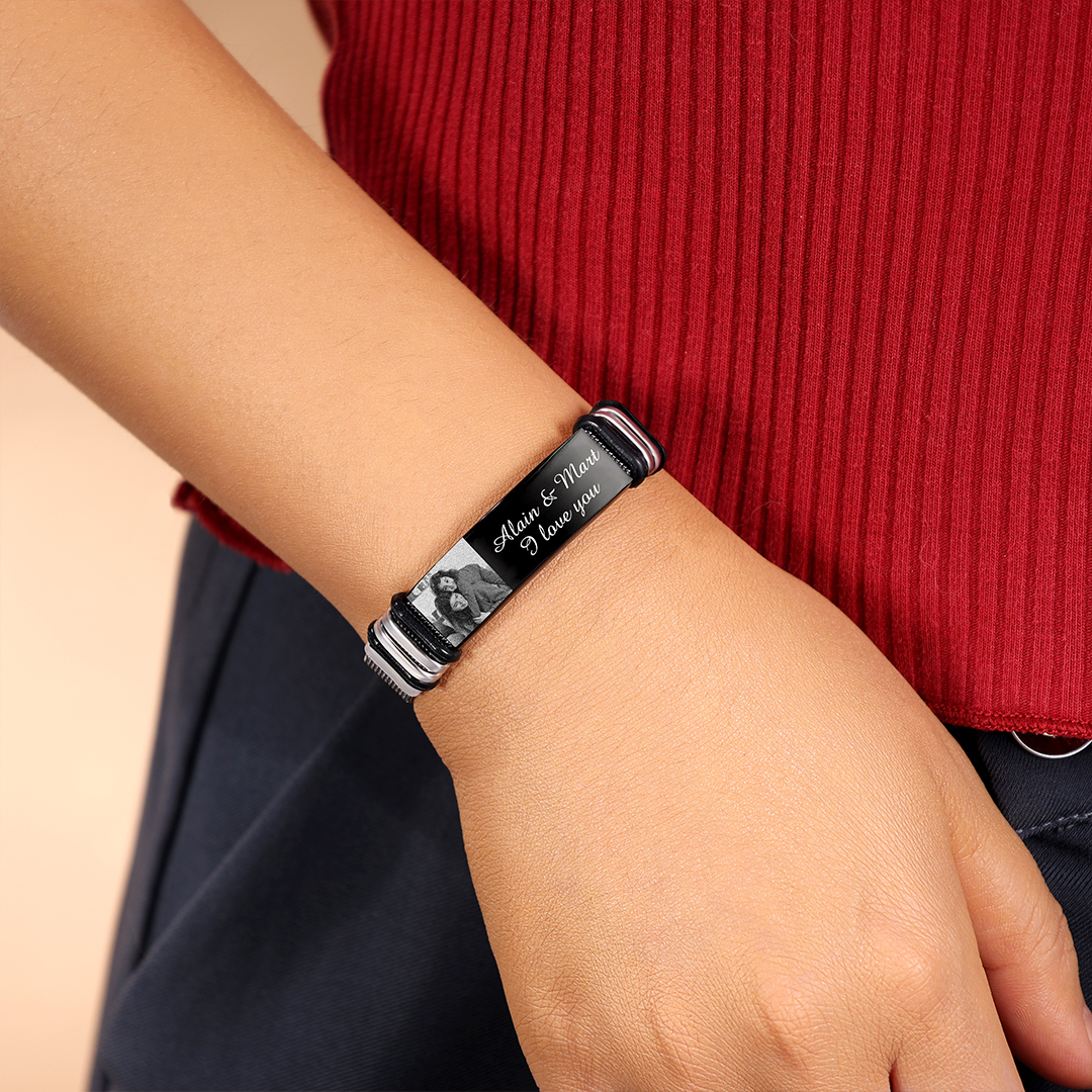 Personalized Women's Photo Bracelet Custom Photo ID Bar Wristband Bangle Gifts For Her