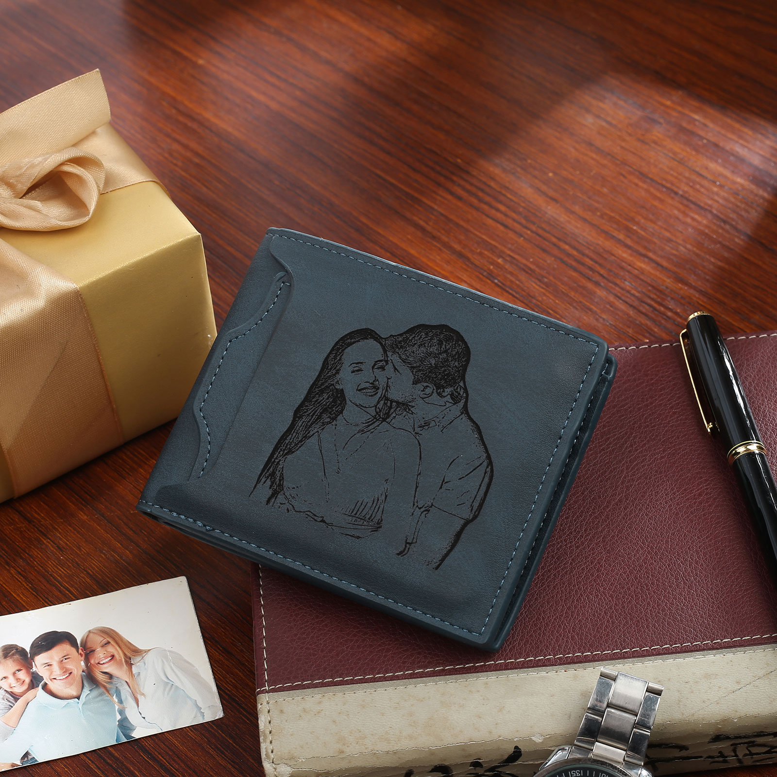 Personalized Name Leather Men's Wallet With Card Slot Engraved Letter And Photo Gift For Him