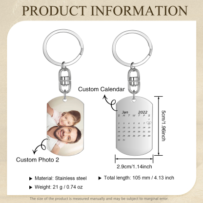 Personalized Leather Wallet Gift Box Set Keychain Strap Customizable 2 Photos 1 Text and 1 Date Gift for Dad