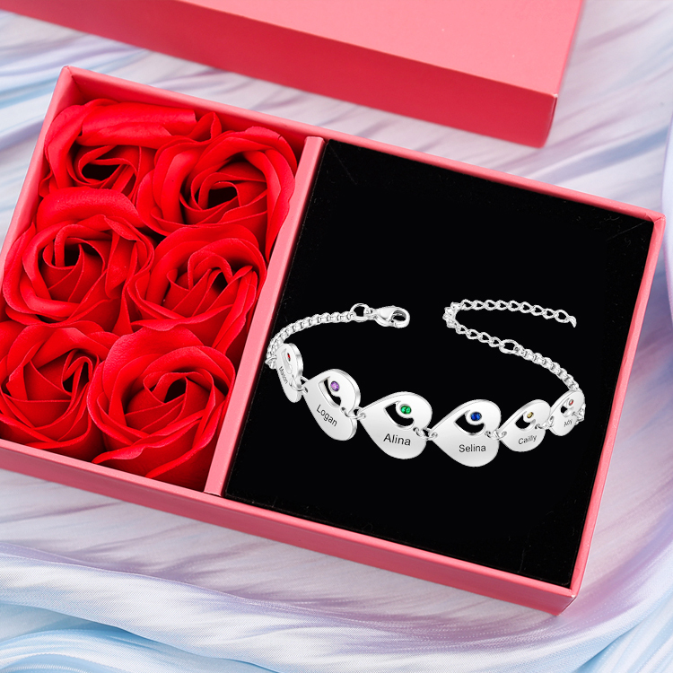 1-5 Name-Personalized Heart Bracelet With Birthstones Set With Gift Box Custom Name Family Bracelet Gifts for Her