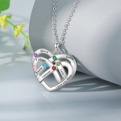 6 Names - Personalized Double Layer Heart Necklace with Custom Name and Birthstone, As a Mother's Day Gift for Mom