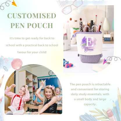 Personalized Pencil Case Custom Name & Letter & Birthday Flower Pen Pouch Back To School Gift for Kids