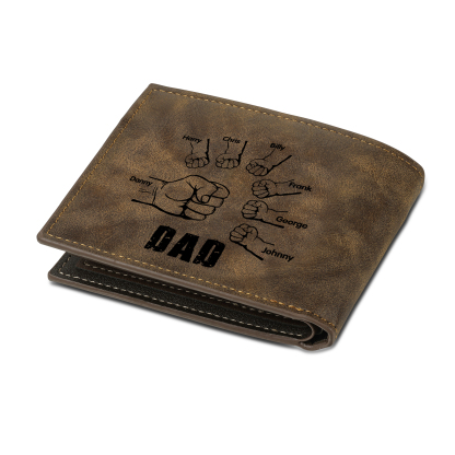 7 Names - Personalized Photo Custom Leather Men's Folding Wallet as a Father's Day Gift for Dad