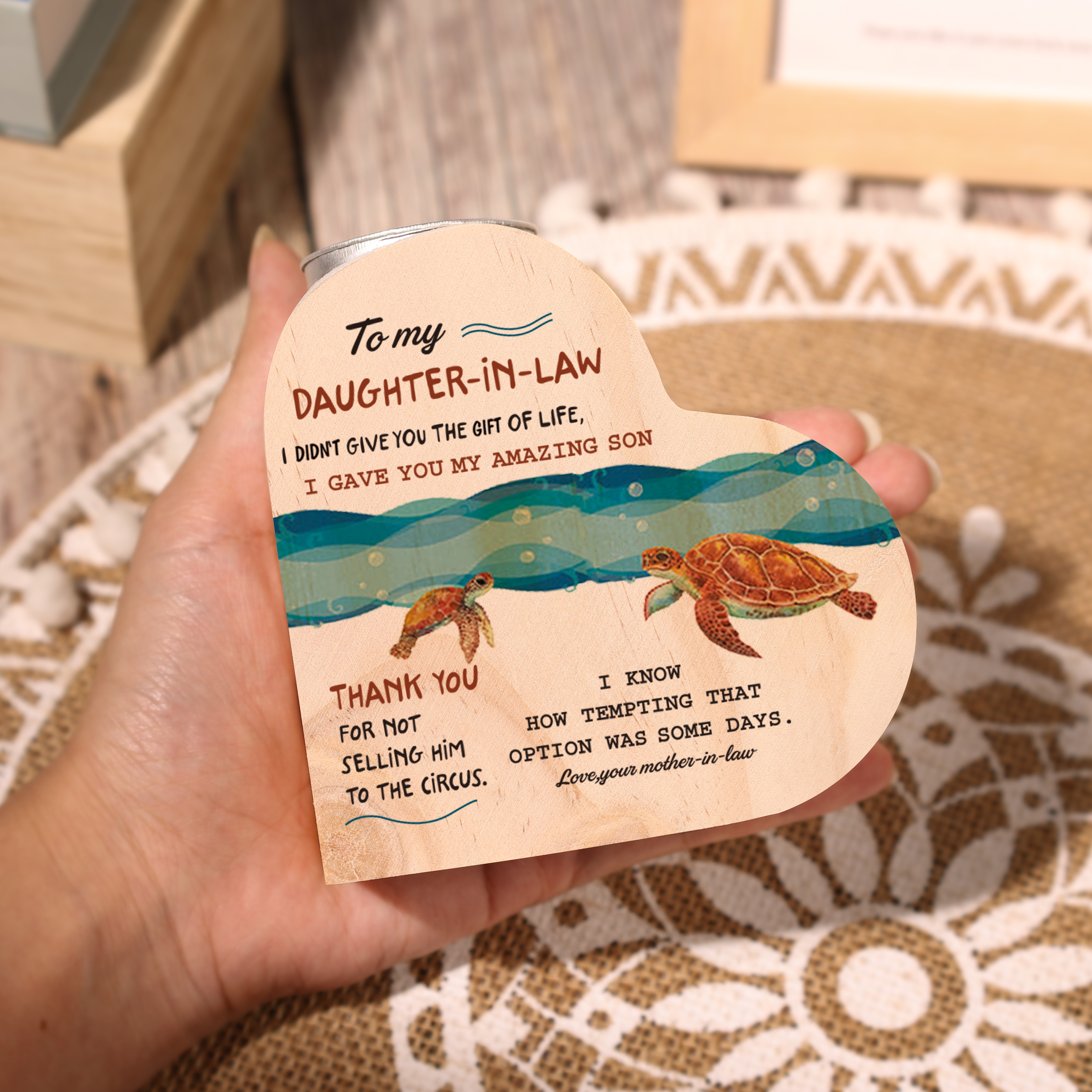 Mothers GiftsTo My Daughter-in-law Wooden Heart Candle Holder "I didn't give you the gift of life" Gifts For Daughter