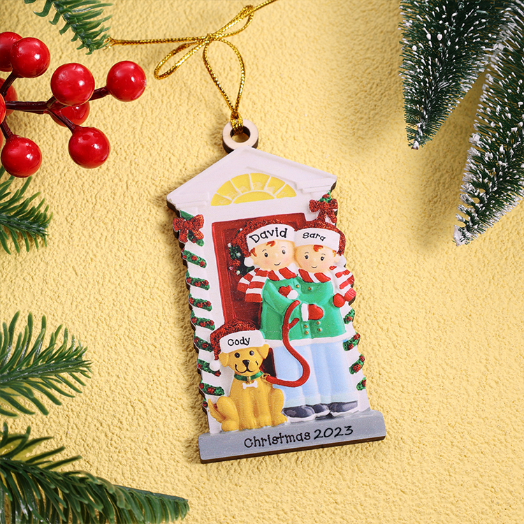 3 Names+Dog Name-Personalized Family Christmas Xmas Tree Decoration Hanging Wooden Ornament with Name-Family with Dog