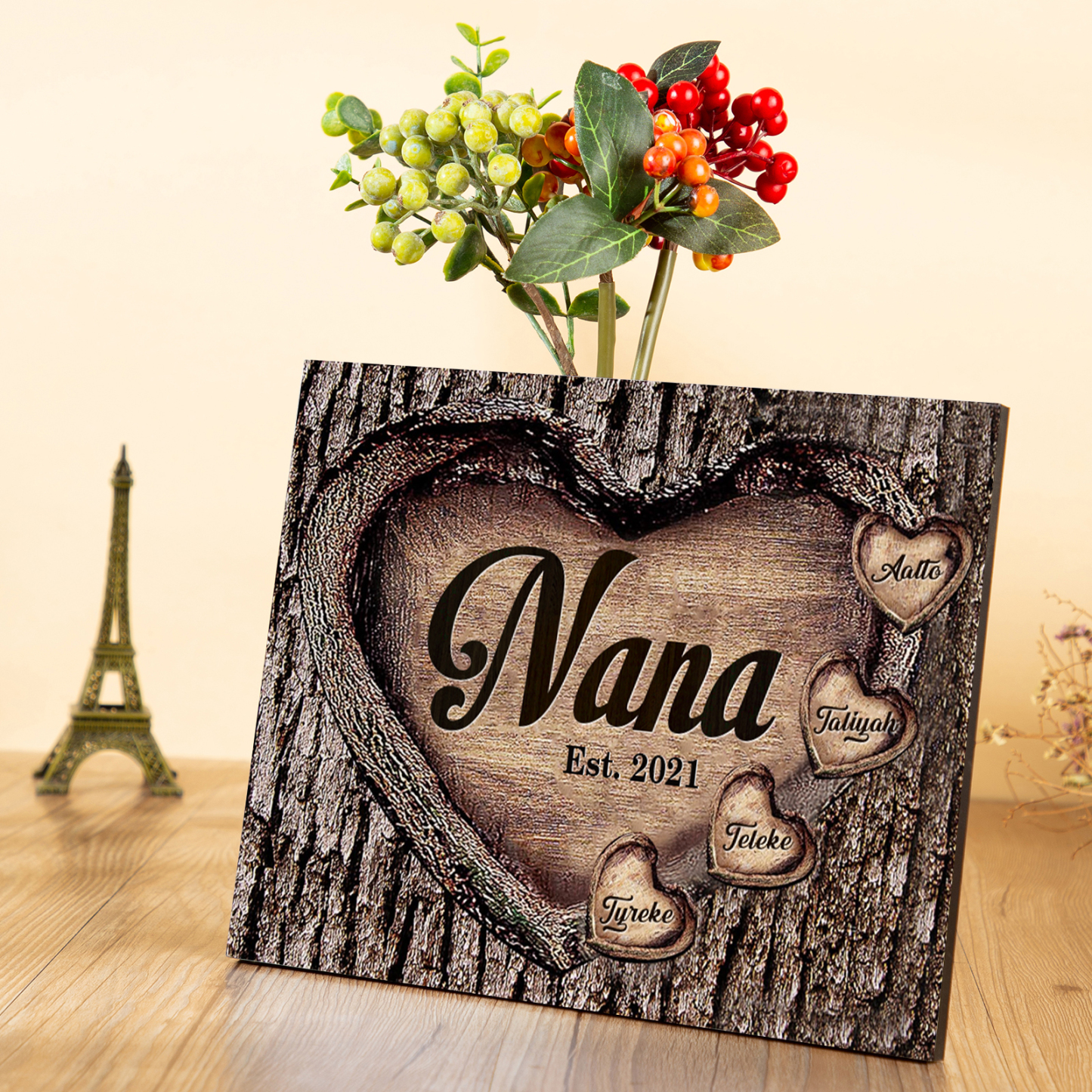 4 Names-Personalized Nana Wooden Ornament Custom Text And Date Home Decoration for Family