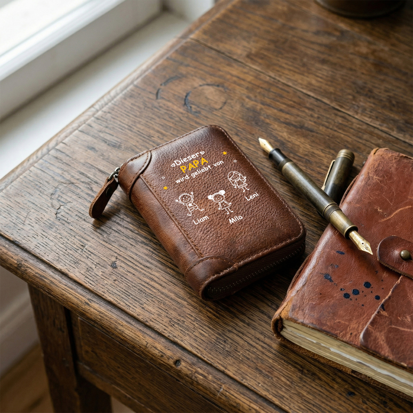 Personalized Genuine Leather Zip Card Holder Wallet for Men This DADDY is Loved By