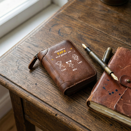 Personalized Genuine Leather Zip Card Holder Wallet for Men This DADDY is Loved By