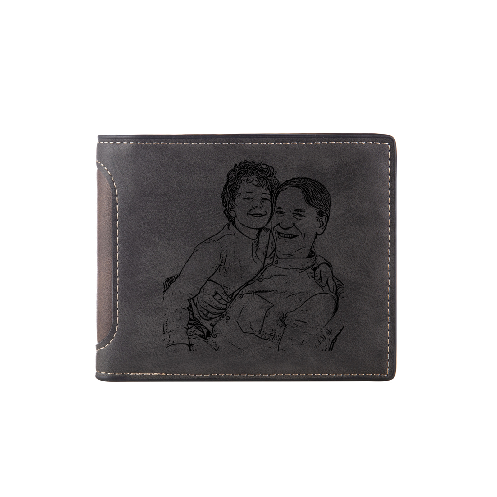 6 Names - Personalized Photo Custom Leather Men's Folding Wallet as a Father's Day Gift for Dad