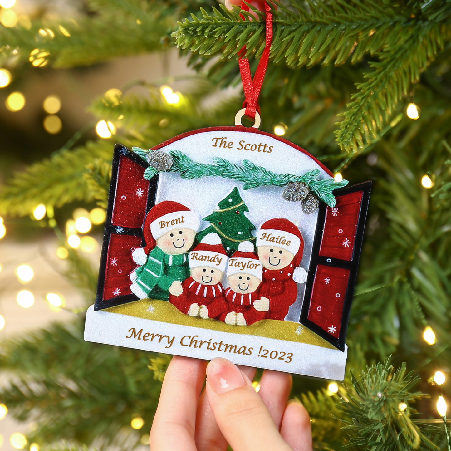 4 Names-Personalized Family Wooden Christmas Xmas Tree Decoration Ornament-Custom 4 Names Hanging Ornament Gifts For Family