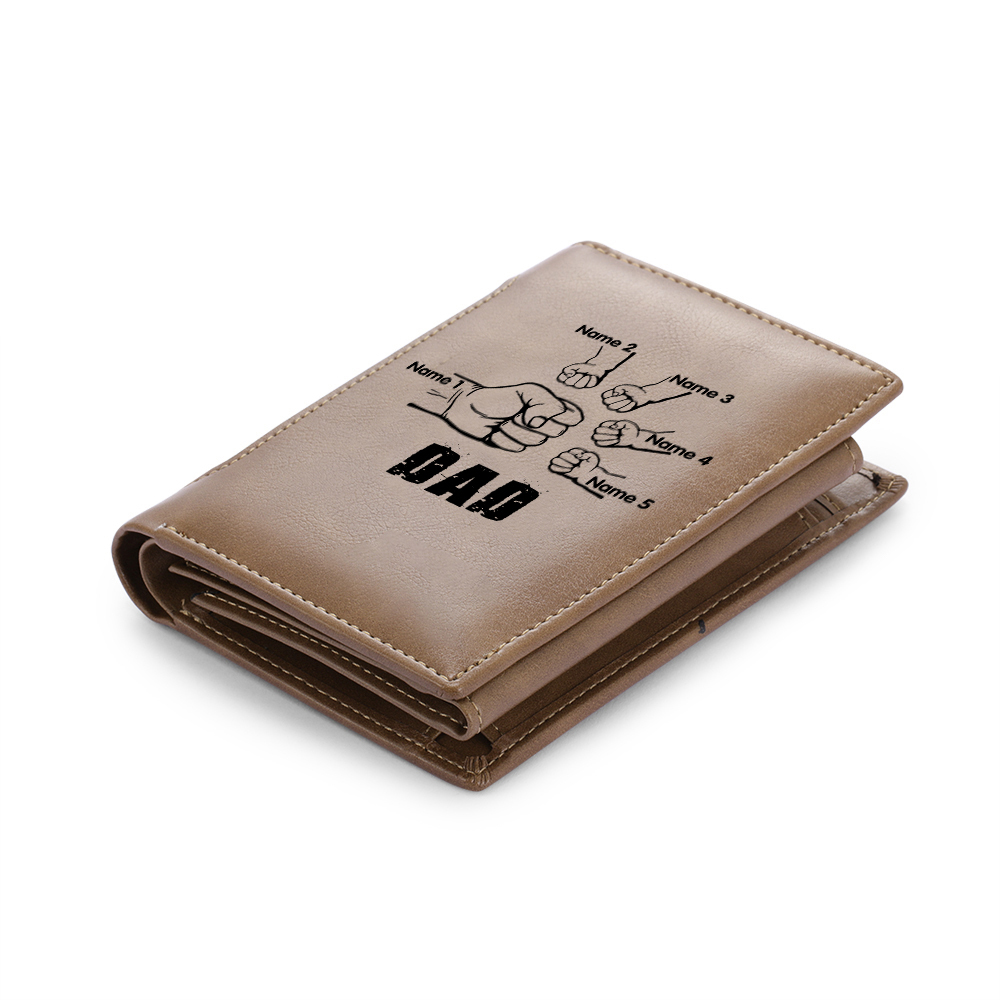5 Names - Personalized Leather Men's Wallet Custom Text Wallet for Dad