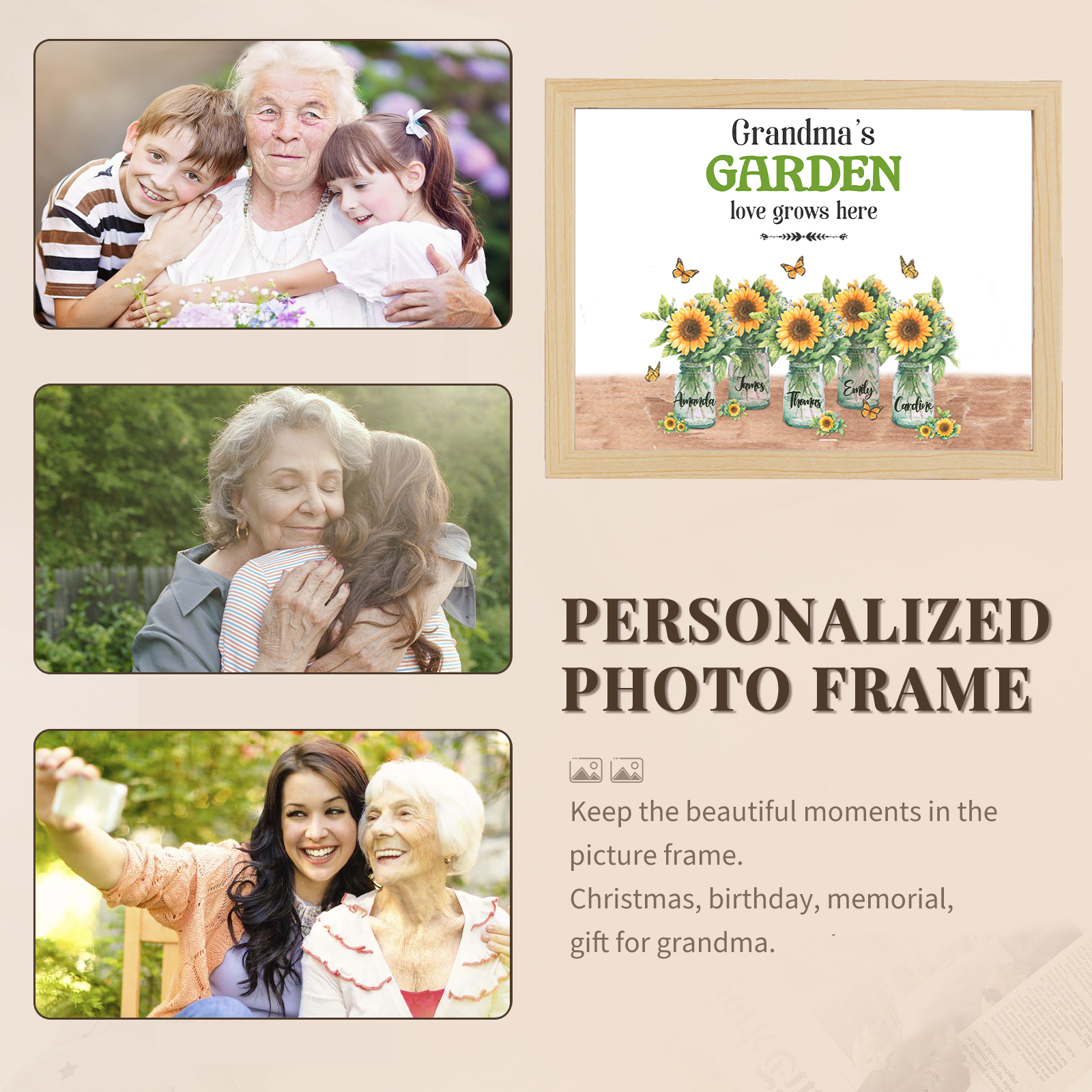 5 Names-Personalized Family Color Or Black And White Frame Custom 5 Names And Text LED Night Light