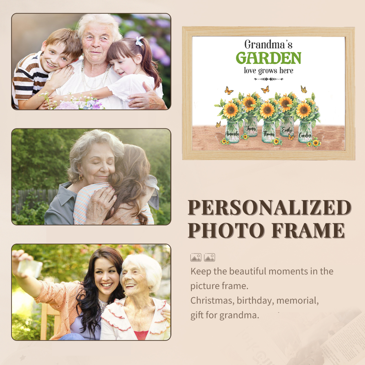 5 Names-Personalized Family Color Or Black And White Frame Custom 5 Names And Text LED Night Light