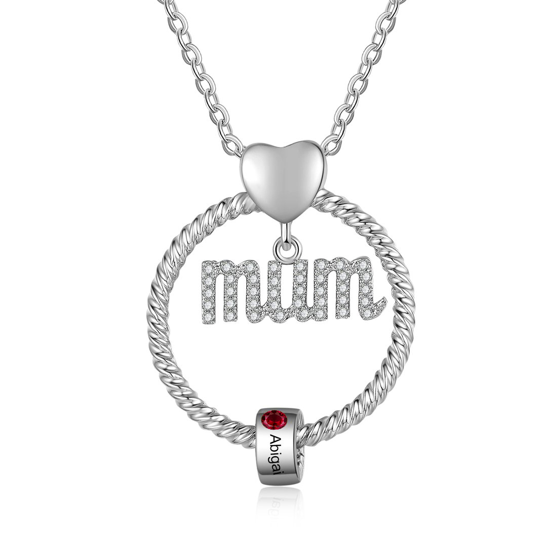 Personalized Circle Necklace With 1 Birthstone Pendant Engraved Names Gift For Mum