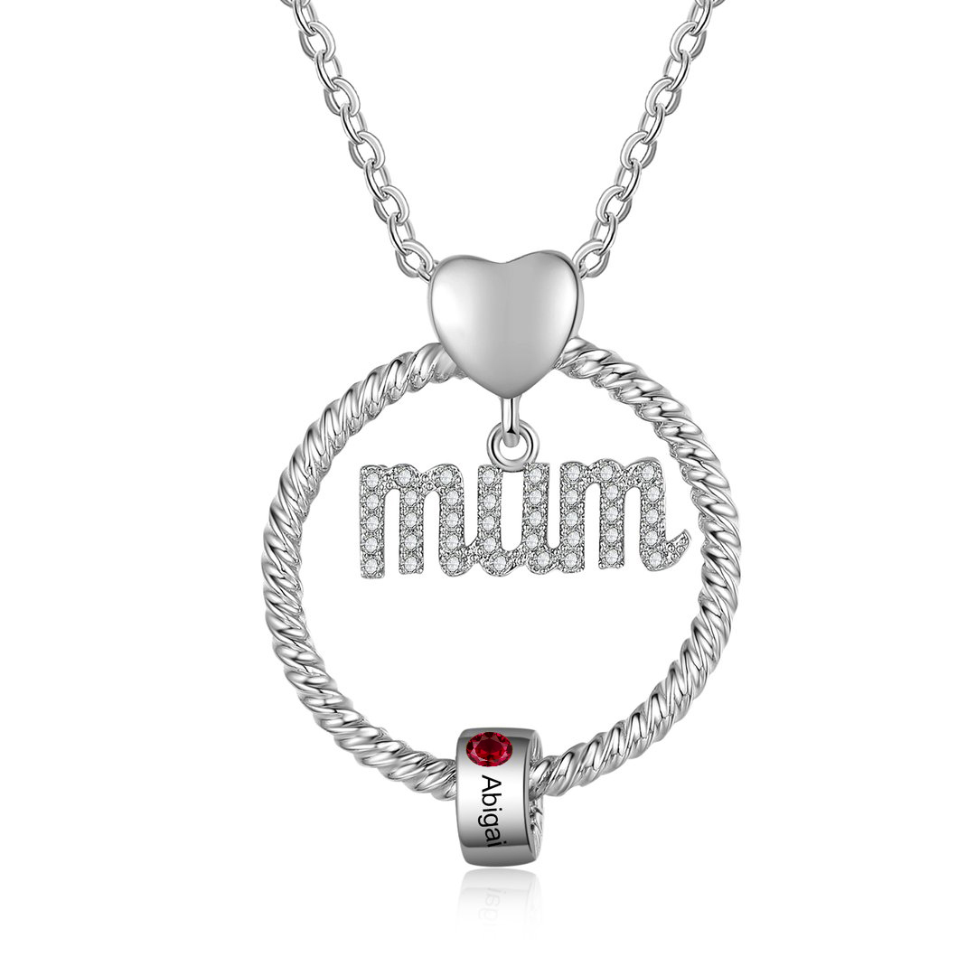 Personalized Circle Necklace With 1 Birthstone Pendant Engraved Names Gift For Mum