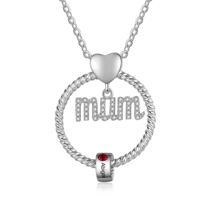 Personalized Circle Necklace With 1 Birthstone Pendant Engraved Names Gift For Mum