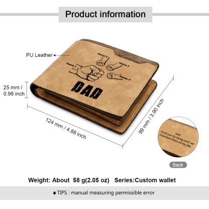 4 Names - Personalized Leather Men's Wallet Custom Photo Fist Fold Wallet for Dad