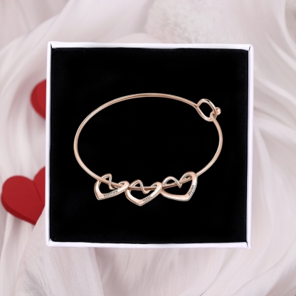 3 Names-Personalized Love Bracelet with 3 Heart Charms Engraved Name Bangle Bracelet