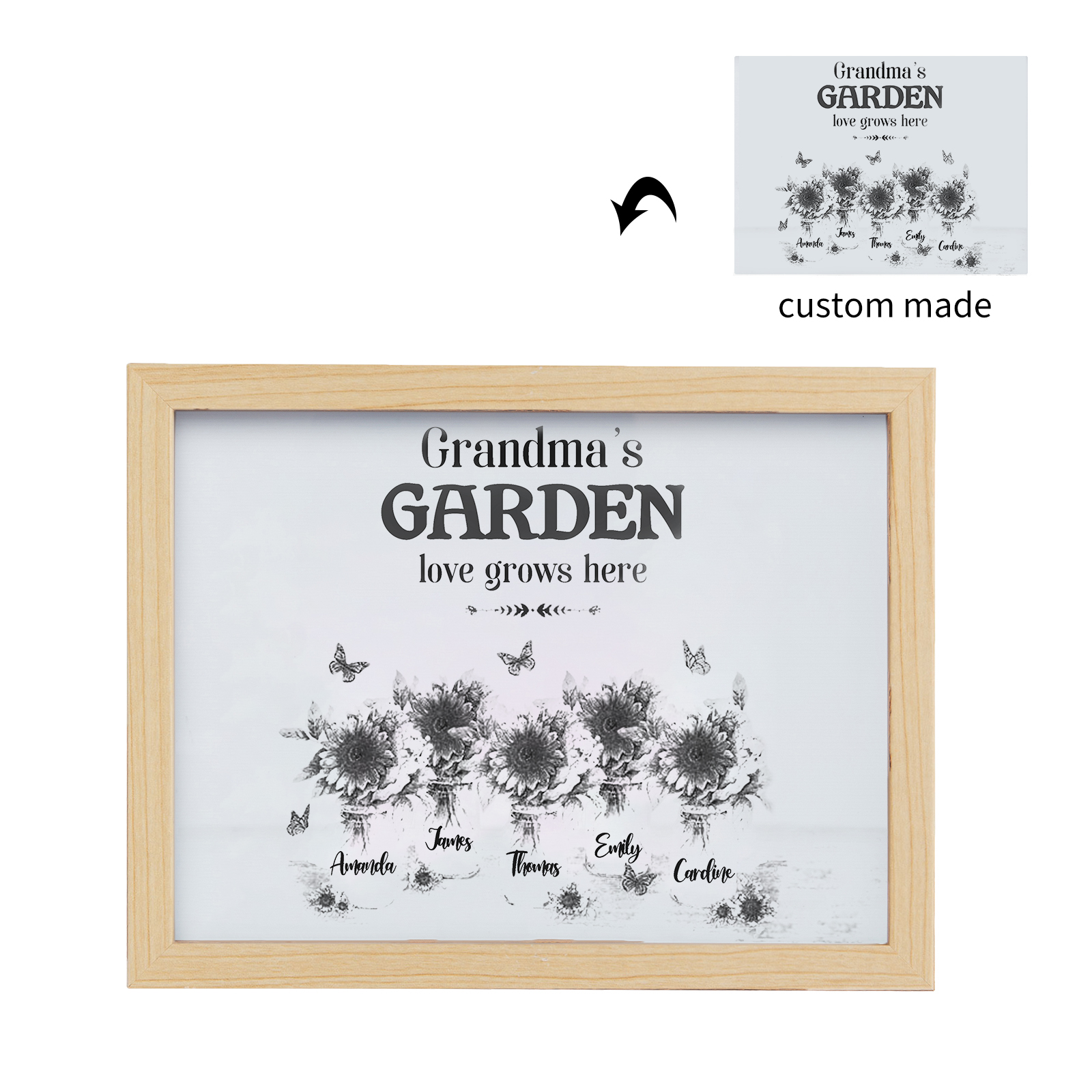 5 Names-Personalized Family Color Or Black And White Frame Custom 5 Names And Text LED Night Light