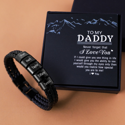 Personalized Braided Leather Bracelet Engraved 5 Names Men's Bracelet Gifts For Him