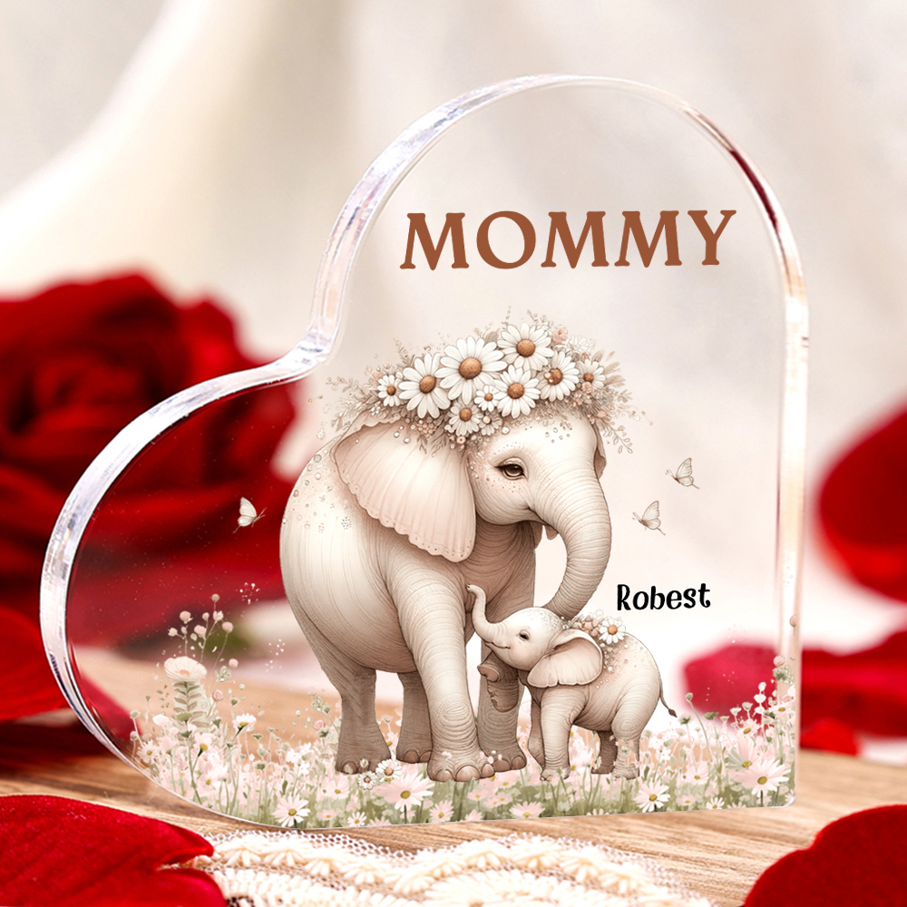 1 Name-Personalized Elephant Acrylic Heart Keepsake Custom Text Acrylic Plaque Ornaments Gifts for Mom